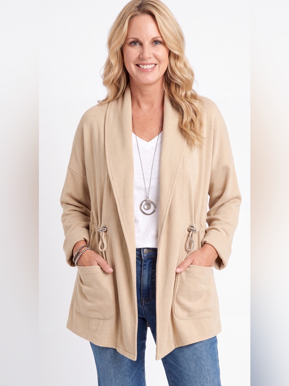 Knox Rose Open Drape Front camel Cardigan shacket soft Fall boho comfortable